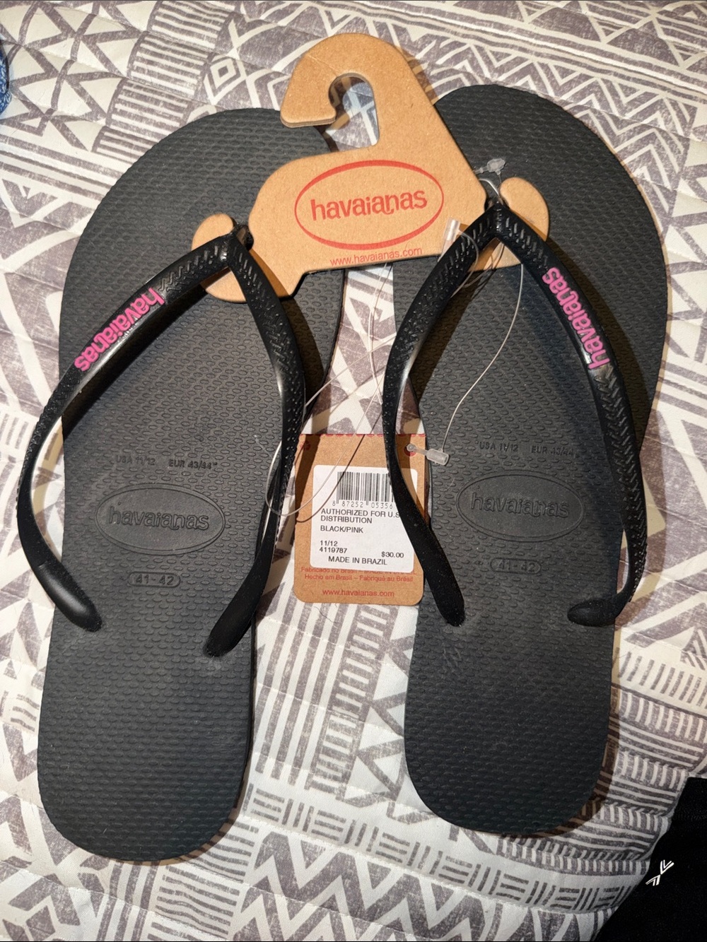 Havaianas Women's Black Flip Flops with Pink Logo